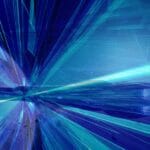 Quantum space transmitting information into space time where a starship is travelling between planets in a obligue mix of quantum and space time.