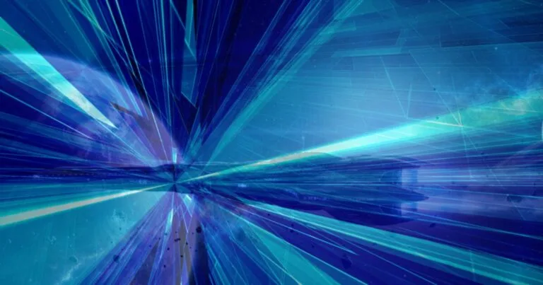Quantum space transmitting information into space time where a starship is travelling between planets in a obligue mix of quantum and space time.