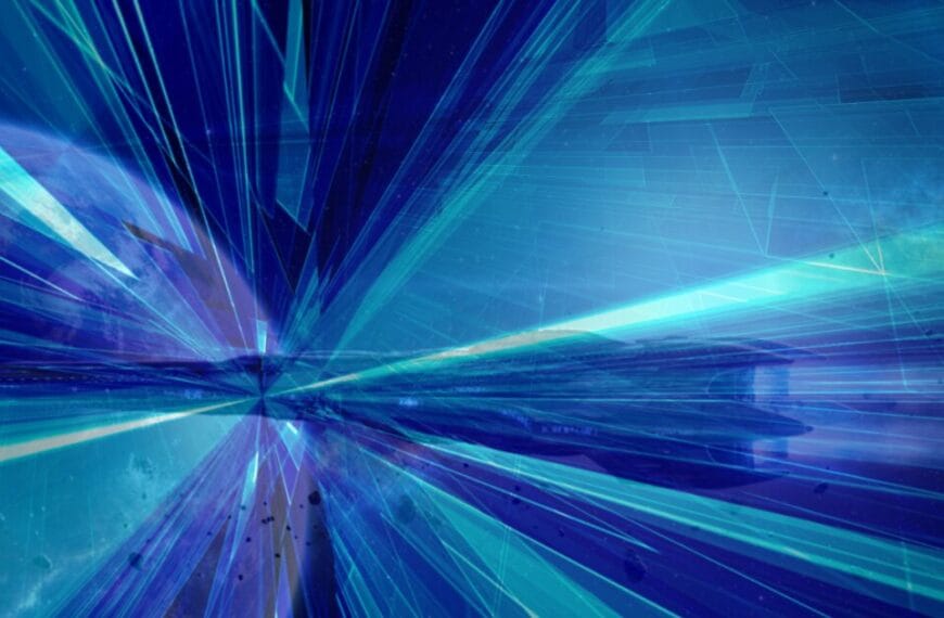 Quantum space transmitting information into space time where a starship is travelling between planets in a obligue mix of quantum and space time.